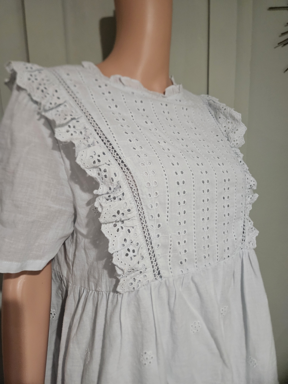 Light Blue Eyelet Ruffle Short Dress - Women's - Picture 6 of 16
